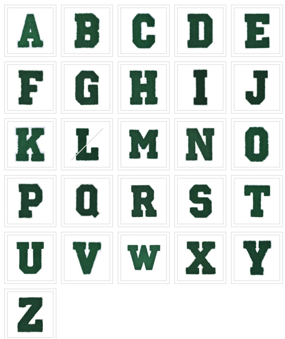 CHENILLE HUNTER GREEN LETTER PATCH