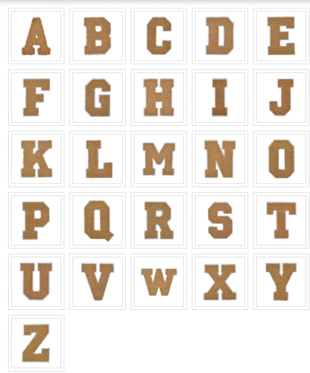 CHENILLE LITE BROWN LETTER PATCH