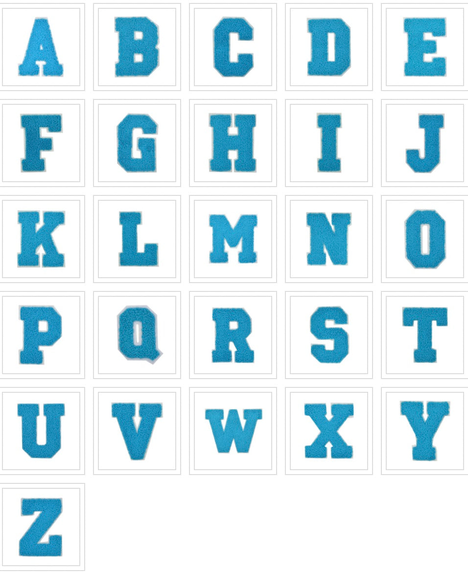 CHENILLE TURQUOISE LETTER PATCH