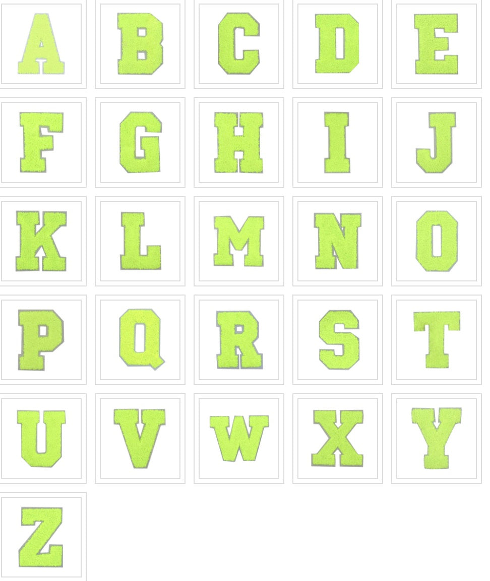 CHENILLE NEON GREEN LETTER PATCH